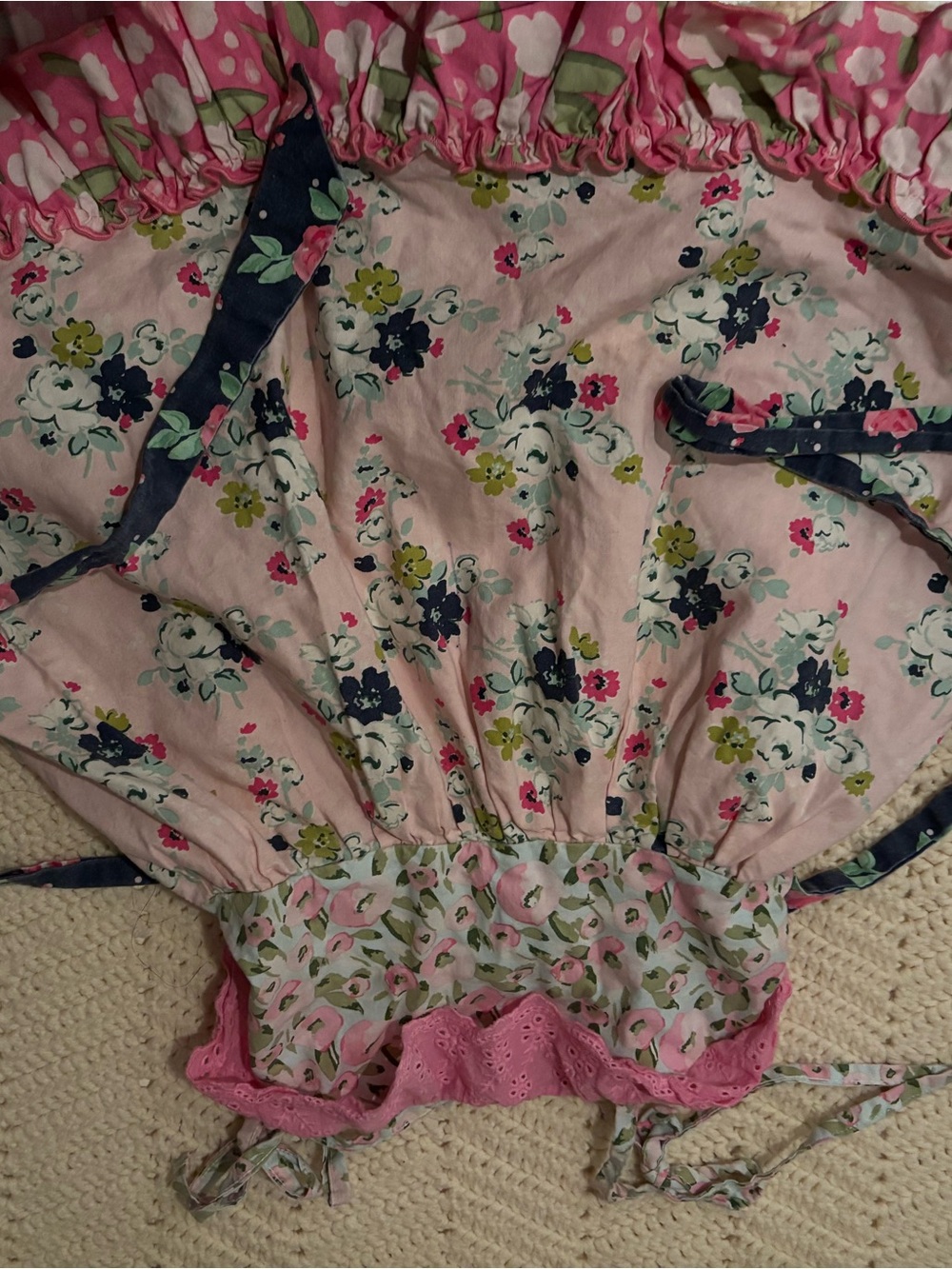 SweetHoney Pink Floral Tiered Sundress with Navy Accents
